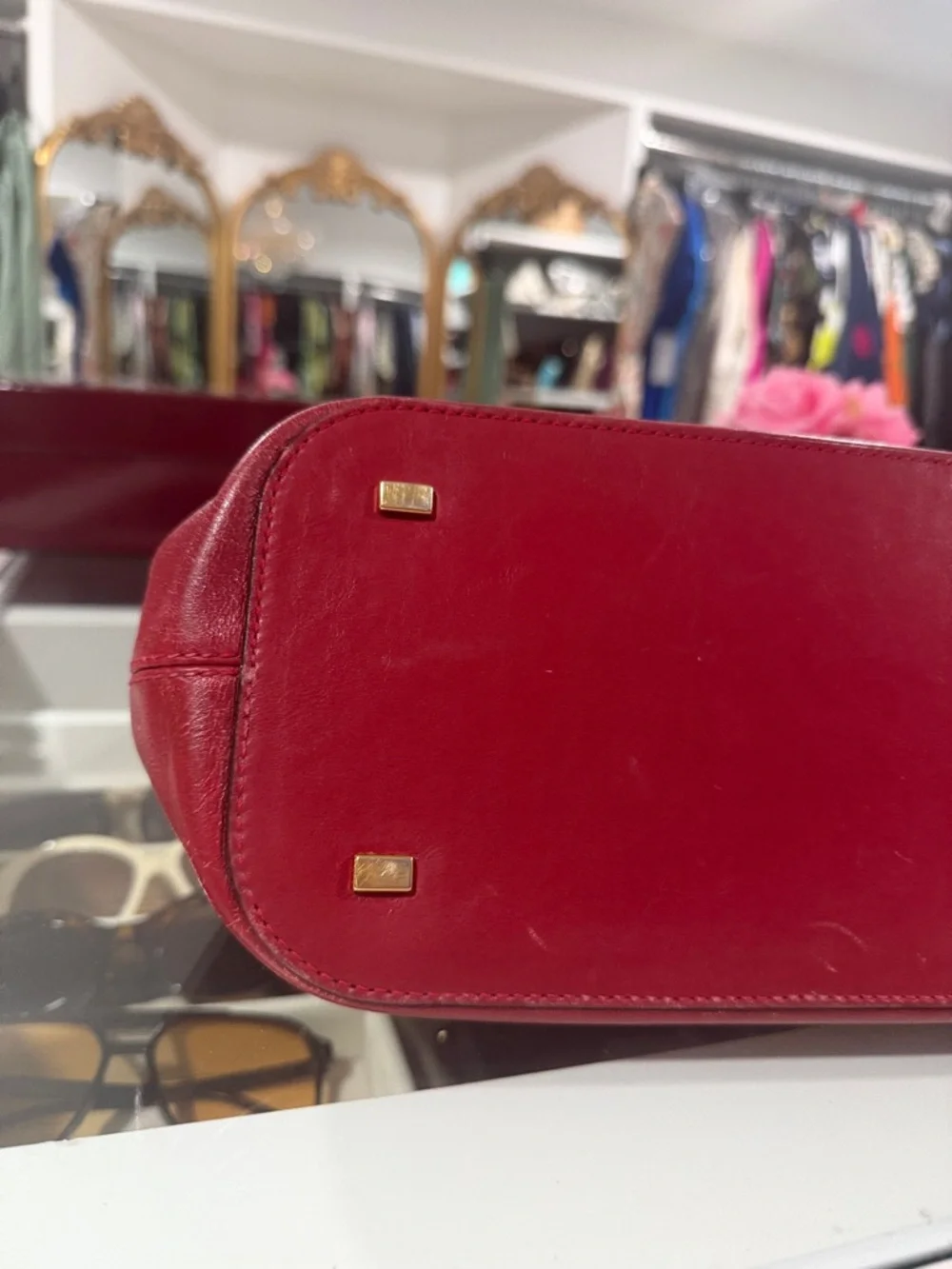 Celine Red Leather Wrapped-Handle Satchel - Picture 2 of 9